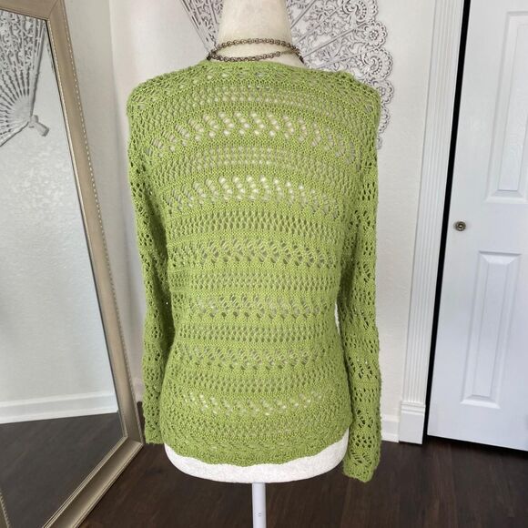 Vintage Made in USA Fairy Grunge Crochet Green Front Tie Cardigan XL 16 / 18 - Picture 5 of 8